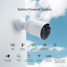 EZVIZ Caméra de surveillance 1080P sur batterie, 100% sans fil, système de sécurité avec vision nocturne en couleur, capteur de mouvement PIR, audio bidirectionnel, IP66 résistant aux intempéries, compatible avec Alexa, BC1-B3.